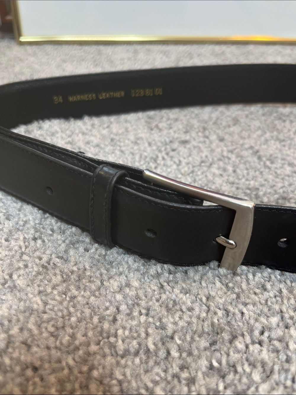 Canterbury Black Leather Belt Solid Brass Buckle Classic Dress Belt Size 34